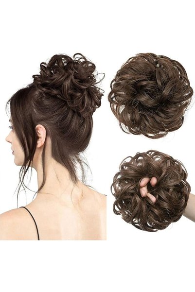 GoldenLike Realistic Wigs, Messy Bun Hair Piece Human Hair for Women, Wavy Cu...