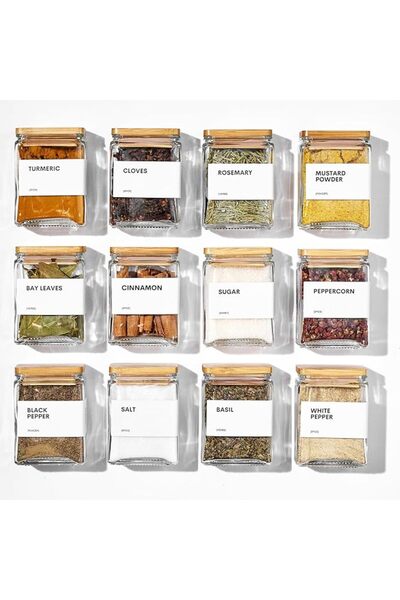 GENERAL Glass Spice Jars with Bamboo Lid, 4oz Square Spice Containers for Pan...