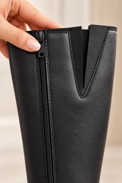 CİMİLİ SHOES Women's Below-The-Knee Boots with Zipper and Side Elastic