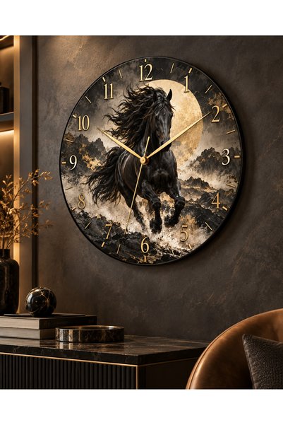 AA Shop Ceas de perete decorativ imprimat UV, cu tematică cal, 45 cm, din lem...