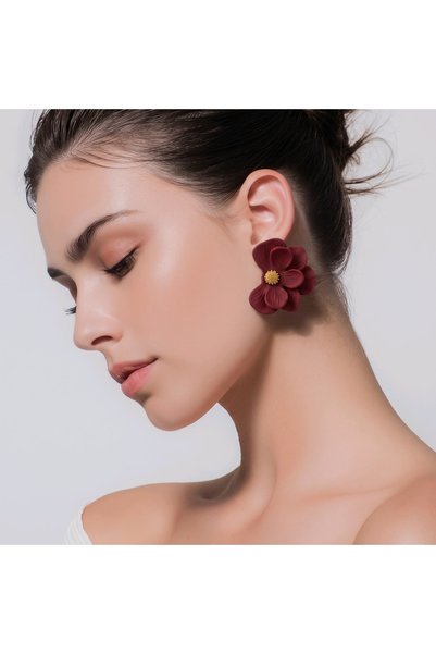 Mum Aşkı Burgundy Flower Figured Earrings
