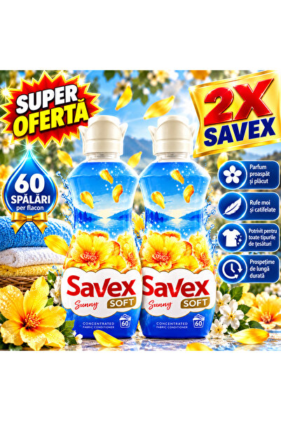SAVEX Pachet 2 x Balsam de rufe Soft Sunny, concentrat, parfum proaspăt de lu...