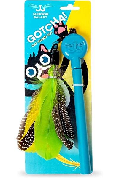 Jackson Galaxy Gotcha! Cat Wand Toy, Interactive Feather Teaser for Cats