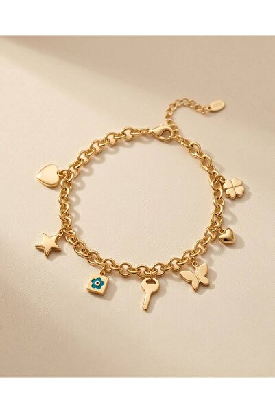 Mum Aşkı Stylish Chain Bracelet with Gold-Colored Charm Detail