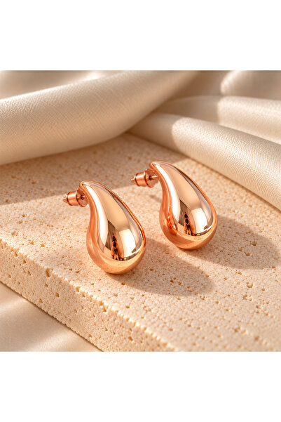 Markiz Takı Drop Tear Earrings Rose Gold 4 cm