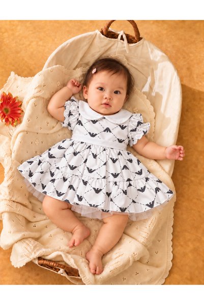 Rocha Baby طقم فستان وحذاء من التول بتصميم خاص للفتيات الصغيرات مع ياقة مزينة...