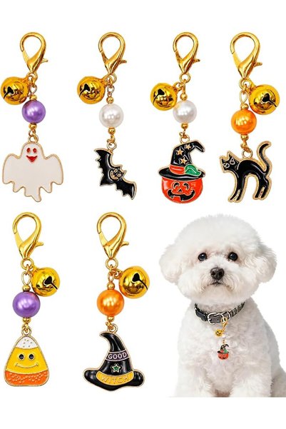 PETCIRCLE PET SHOW 6 Pack Holiday Dog Collar Charms Bells for Small Dogs Clip-on