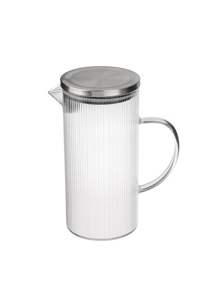 OEM Ulcior din sticlă striată cu mâner, capac metalic și sită, 1,3 L