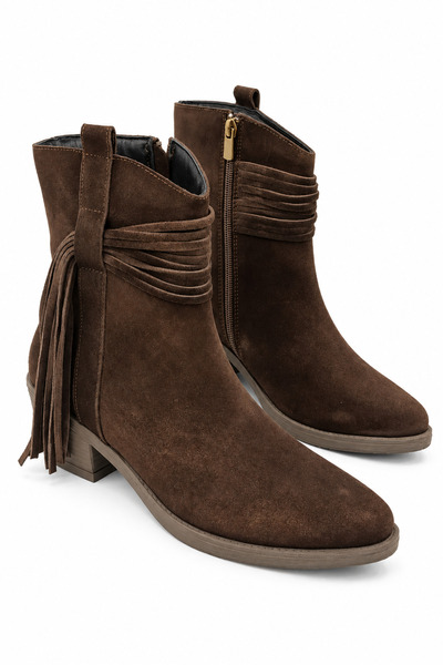 Venüs Women's Genuine Leather Brown Tasseled Casual Boots Vs50