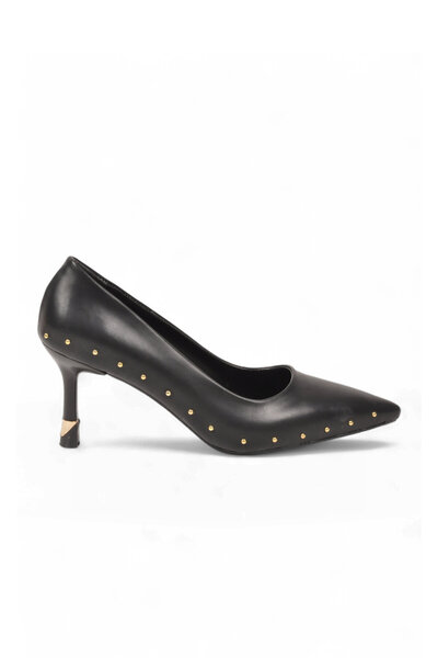 AYAKMOD Women's Black Thin Heeled Shoes with Staple Detail Pointed Toe Stylis...