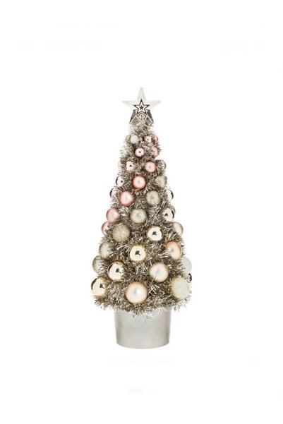 OEM Brad de Crăciun decorativ din beteală, cu globuri roz, bej și șampanie, 30cm