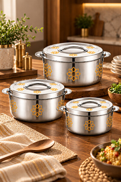 Mirolex Premium 3 Pieces Insulated Stainless Steel Casserole Set 2.5L + 3.5L ...