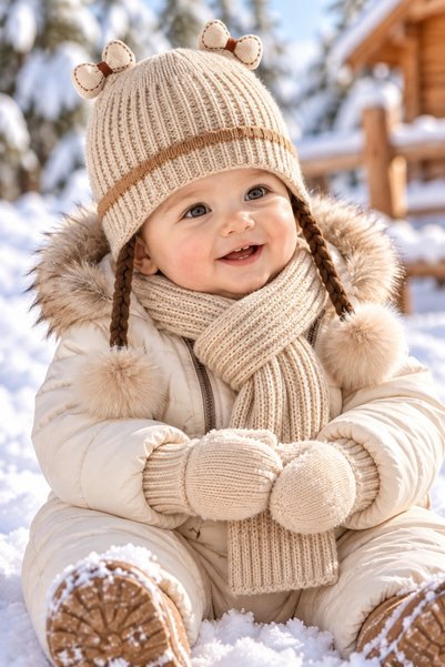 minik'o kids Ki̇tti̇ 26150-04 0-18 Months Baby Girl Scarf, Beanie, Gloves Set