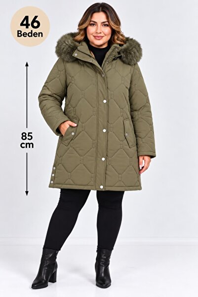 By Alba Collection Women's Khaki Nova Fabric Plus Size Coat