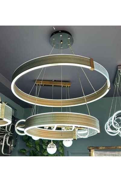 Led 2 Katlı Halka Model 3 Renk Işıklı Spor Şık Avize