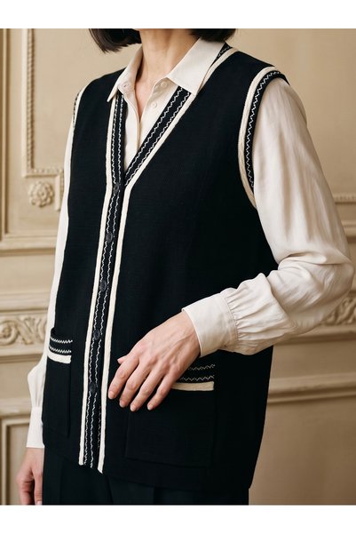tiriTEK TRİKO Steel Mesh Hair Detailed Modern Vest / Black