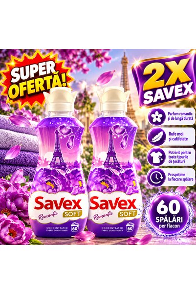 SAVEX Pachet 2 x Balsam de rufe Soft Romantic, concentrat, parfum de lungă du...