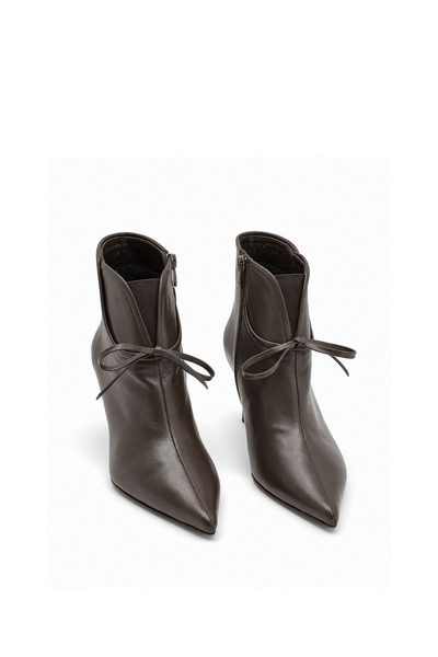 Vario Genuine Leather Pointed Toe Zippered Women's Boots 165 Brown