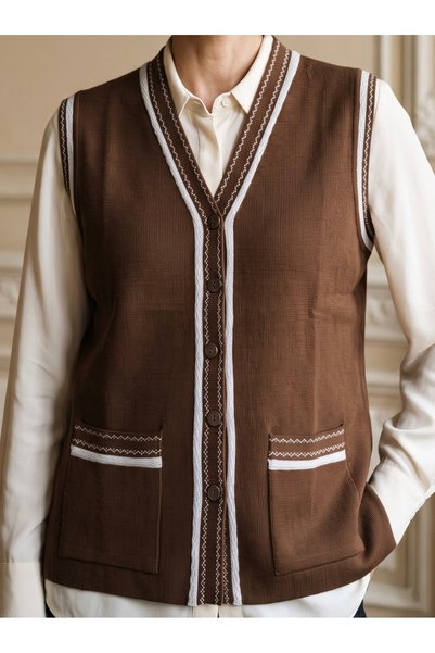tiriTEK TRİKO Steel Mesh Hair Detailed Modern Vest / Brown