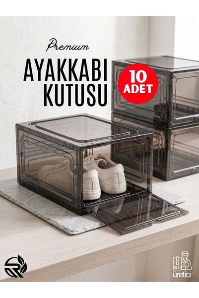 Rika Garden Modüler Şeffaf, Transparan, Füme Ayakkabı Kutusu 10 ADET – Kilitl...