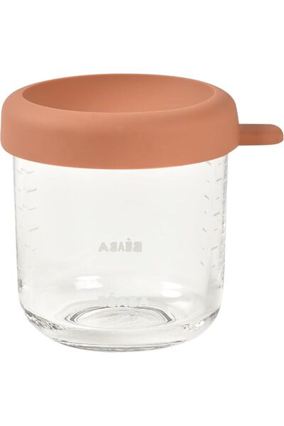 Béaba BEABA 8 oz Glass Baby Food Jars with Soft Silicone Air Tight Lids, Glas...