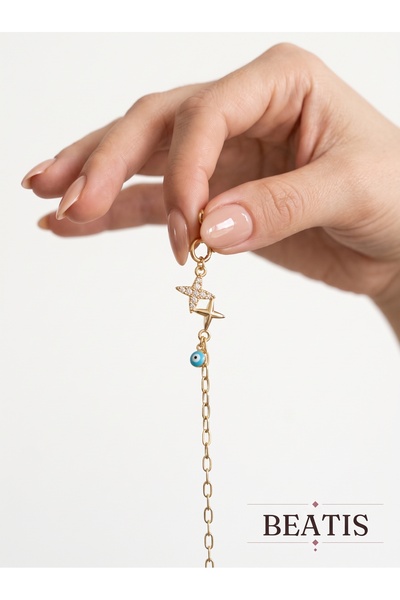 Beatis Women's Bracelet Jewelry Gold Color Chain with Star Figure and Stone Detail