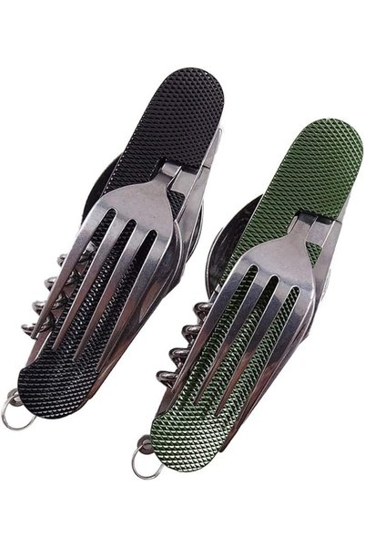 Hidewalker 6 in 1 Camping Utensil Stainless Steel Flatware Set, Folding Cutle...