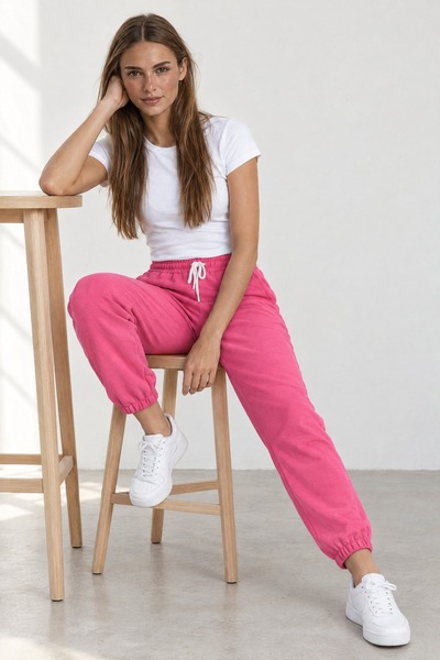 Pepeross Women's Regular Fit Lycra Basic Sweatpants with Elastic Cuffs Pink