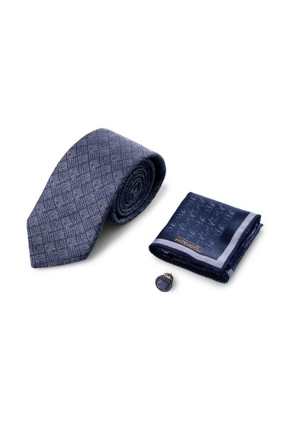 Hatemoğlu Set de 3 batiste cu cravată și rever bleumarin
