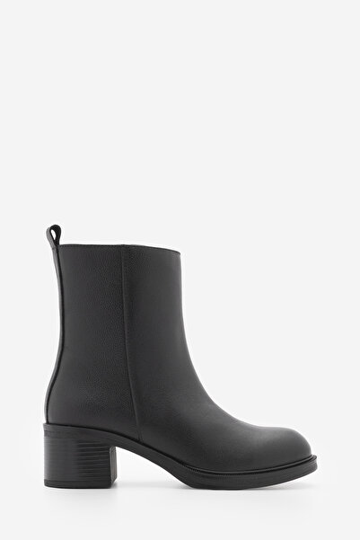 Marjin Women's Genuine Leather Round Toe Short Heeled Casual Boots Tameli Black
