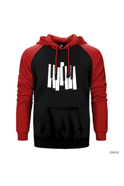 CrowsGate Piano Keys Red Double Color Raglan Sleeve Hooded Sweatshirt
