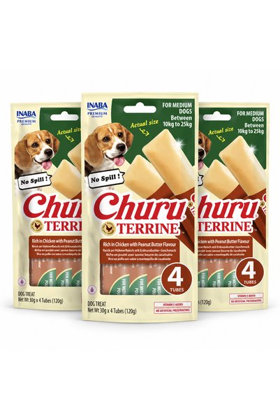 Inaba Set 3 pachete Churu Terrine pentru câini talie medie, pui și aromă de u...