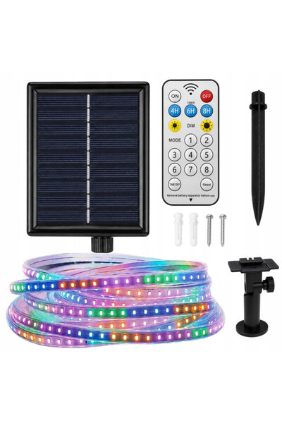 zola Multicolored solar LED strip, 5 m, outdoor, 8 modes, remote control, tim...