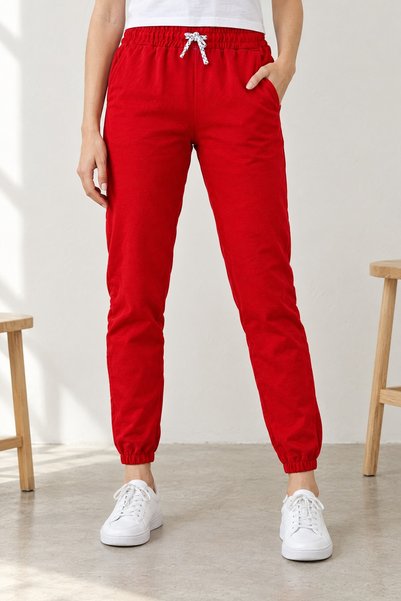 Pepeross Women's Jogger Sweatpants with Elastic Waist and Cuffs and Pockets, Red