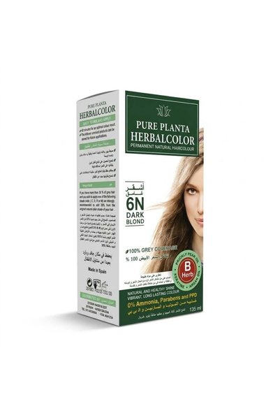 PURE PLANTA صبغة شعر عشبية - لون أشقر داكن طبيعي 6N خالية من الأمونيا 135 مل