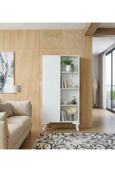 arhomev Beyaz Çok Amaçlı Dolap 120x60x30 cm Kitaplık Ve Kapaklı Raflı Düzenle...