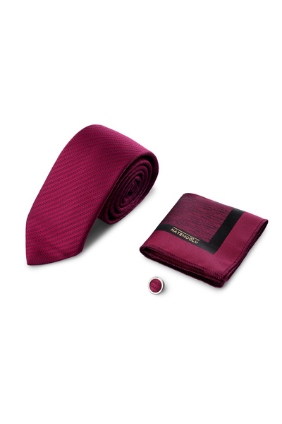 Hatemoğlu Set de 3 batiste de cravată și insigne pentru guler, culoare burgundy