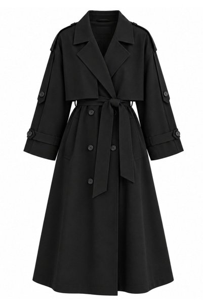 Laluvia Μαύρη καμπαρντίνα με λεπτομέρεια Lucky Button Oversize - 9476