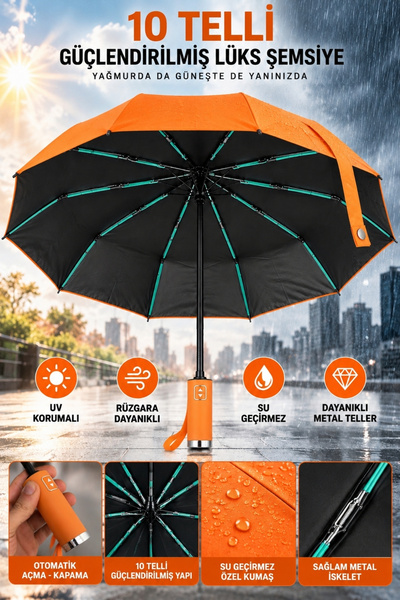 Penthouse 10 Ribs Reinforced Automatic Umbrella Uv Protection Wind Resistant ...