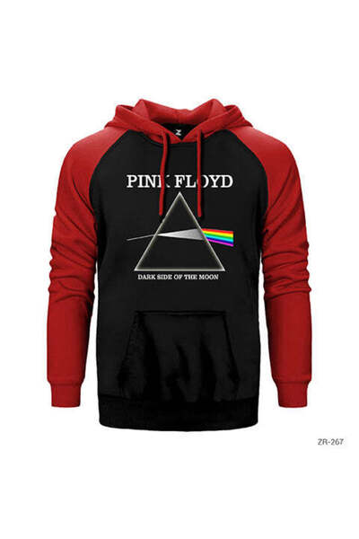 CrowsGate Pink Floyd Dark Side Red Double Color Raglan Sleeve Hooded Sweatshirt