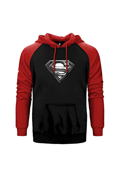CrowsGate Superman Logo Red Double Color Raglan Sleeve Hooded Sweatshirt