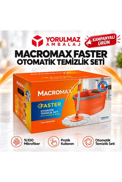yorulmaz ambalaj Macromax Faster Otomatik Temizlik Seti | Döner Başlıklı Mikrofiber Mop