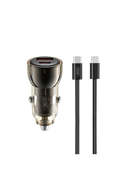 Xo Încărcător auto CC60 12V 60W, USB-A + USB-C, cablu USB-C inclus, Negru