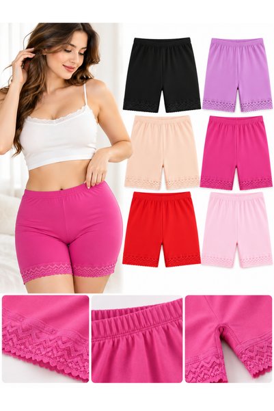 Generic Brand Women's Colorful Cotton Shorts with Lace Decoration Showcasing Your Femininity 6 Pieces