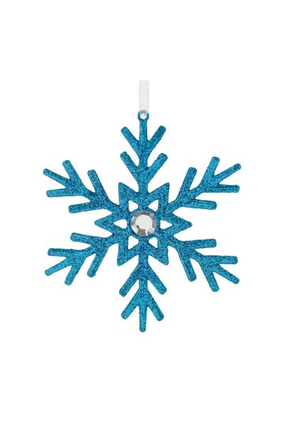 OEM Ornament Brad de Crăciun Fulg Turcoaz cu Glitter și Strass 10 cm – Atmosf...