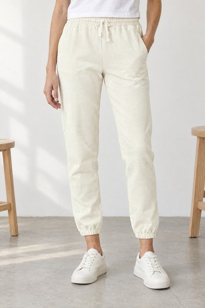 Pepeross Women's Regular Fit Lycra Basic Sweatpants with Elastic Cuffs Beige