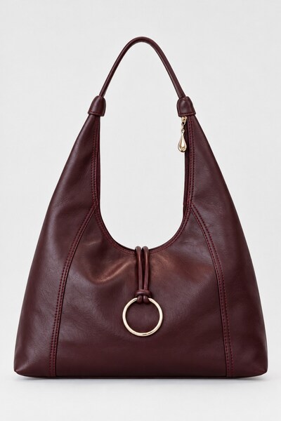 Madamra Burgundy Women's Shopper Bag with Ring Accessories