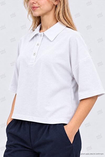 Minimoda Kids Girl's Polo Collar Buttoned Oversize Short Sleeve T-Shirt