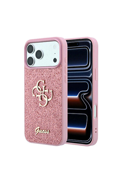Guess Θήκη για iPhone 18 Pro, με σταθερά γκλίτερ, Μεγάλο 4G, Ροζ