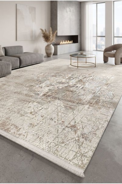 Pastel ESİLA HALI A918A Modern Zarif Geometrik Desenli Krem Bej Renginde Halı...